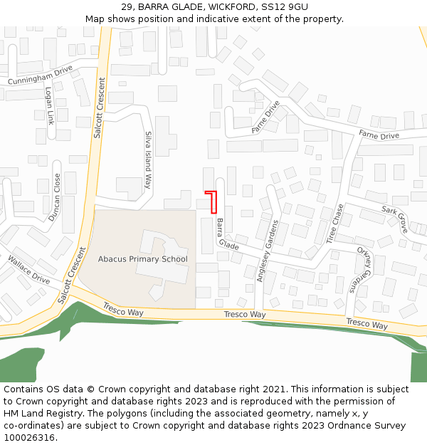 29, BARRA GLADE, WICKFORD, SS12 9GU: Location map and indicative extent of plot