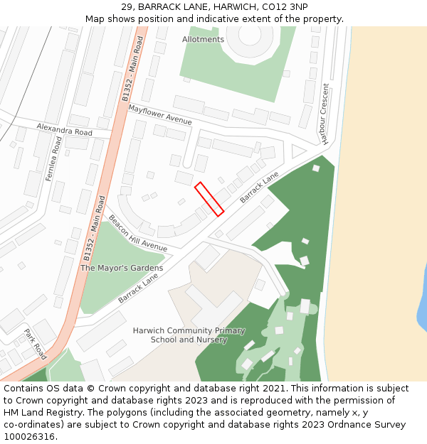 29, BARRACK LANE, HARWICH, CO12 3NP: Location map and indicative extent of plot