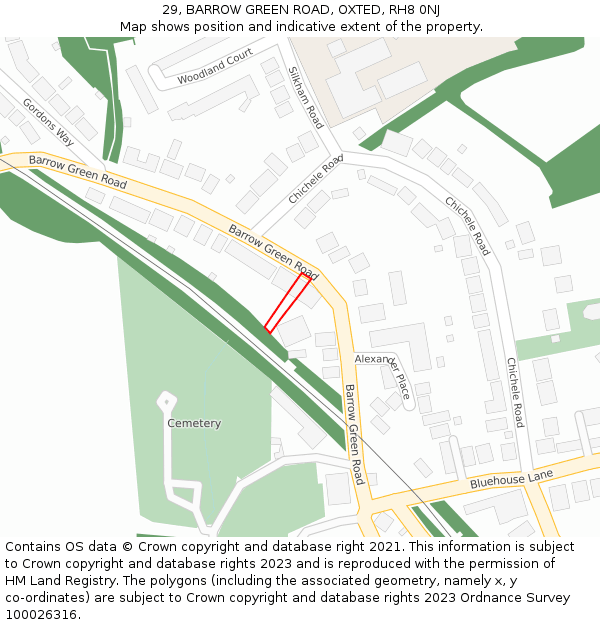 29, BARROW GREEN ROAD, OXTED, RH8 0NJ: Location map and indicative extent of plot