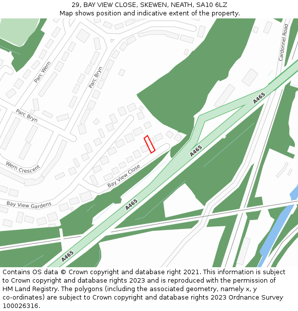 29, BAY VIEW CLOSE, SKEWEN, NEATH, SA10 6LZ: Location map and indicative extent of plot