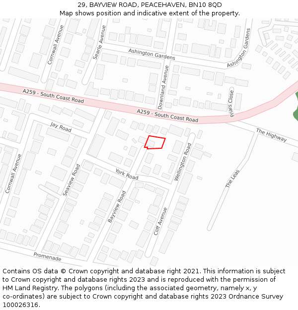 29, BAYVIEW ROAD, PEACEHAVEN, BN10 8QD: Location map and indicative extent of plot