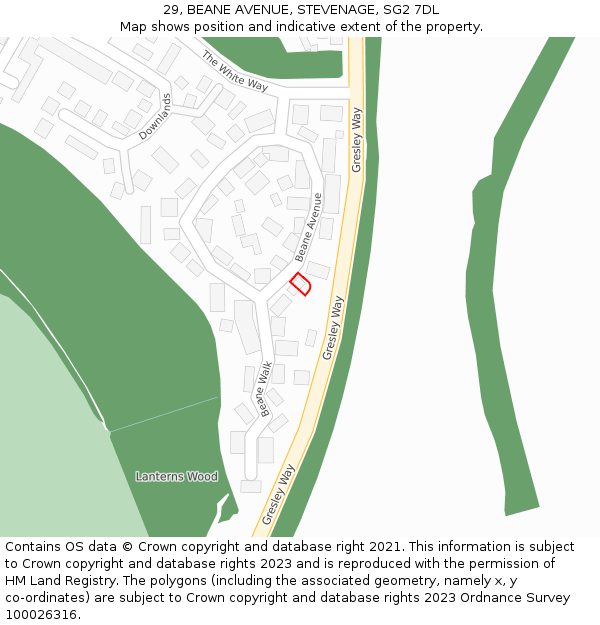 29, BEANE AVENUE, STEVENAGE, SG2 7DL: Location map and indicative extent of plot