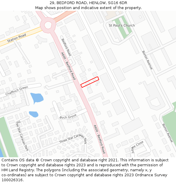 29, BEDFORD ROAD, HENLOW, SG16 6DR: Location map and indicative extent of plot