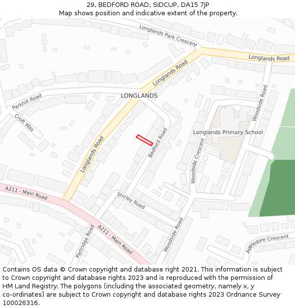 29, BEDFORD ROAD, SIDCUP, DA15 7JP: Location map and indicative extent of plot