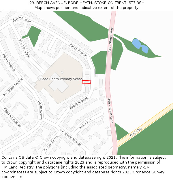 29, BEECH AVENUE, RODE HEATH, STOKE-ON-TRENT, ST7 3SH: Location map and indicative extent of plot