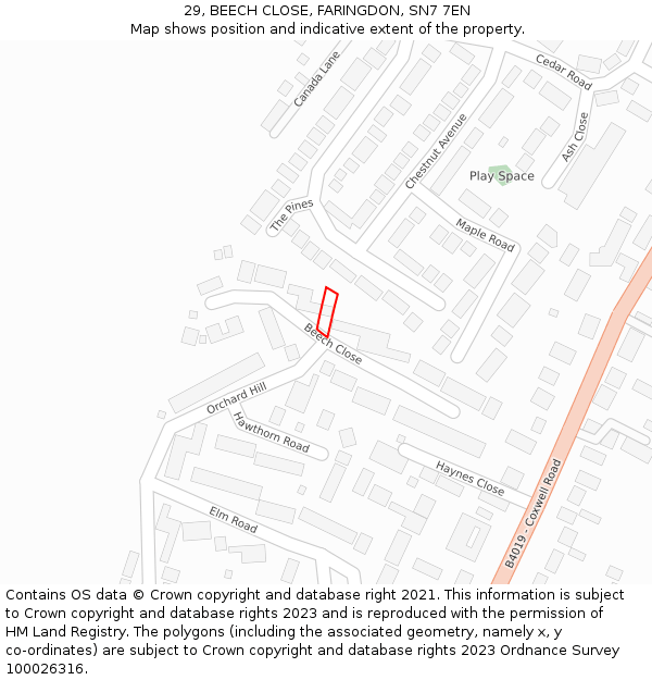 29, BEECH CLOSE, FARINGDON, SN7 7EN: Location map and indicative extent of plot