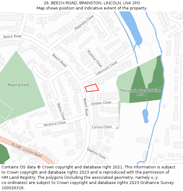 29, BEECH ROAD, BRANSTON, LINCOLN, LN4 1PG: Location map and indicative extent of plot