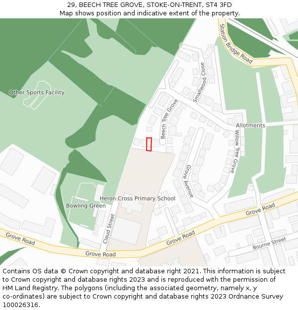 29, BEECH TREE GROVE, STOKE-ON-TRENT, ST4 3FD: Location map and indicative extent of plot