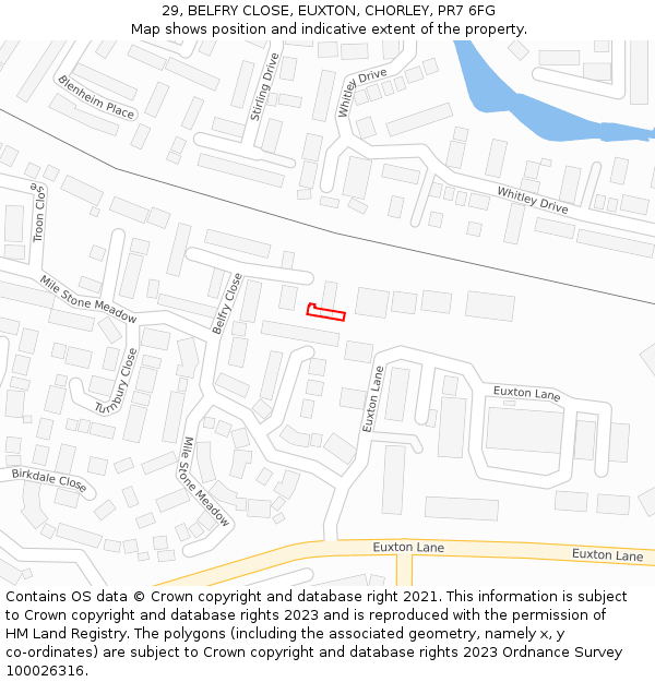 29, BELFRY CLOSE, EUXTON, CHORLEY, PR7 6FG: Location map and indicative extent of plot