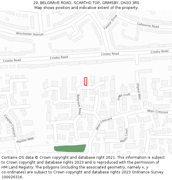 29, BELGRAVE ROAD, SCARTHO TOP, GRIMSBY, DN33 3RS: Location map and indicative extent of plot