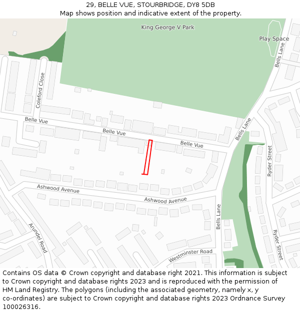 29, BELLE VUE, STOURBRIDGE, DY8 5DB: Location map and indicative extent of plot