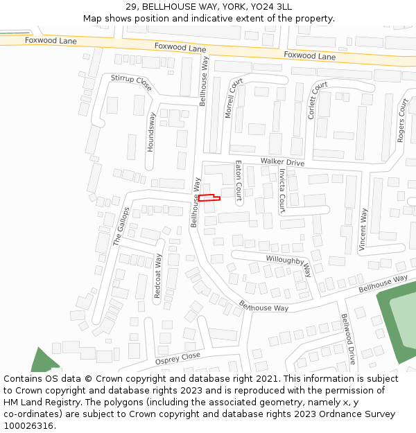 29, BELLHOUSE WAY, YORK, YO24 3LL: Location map and indicative extent of plot