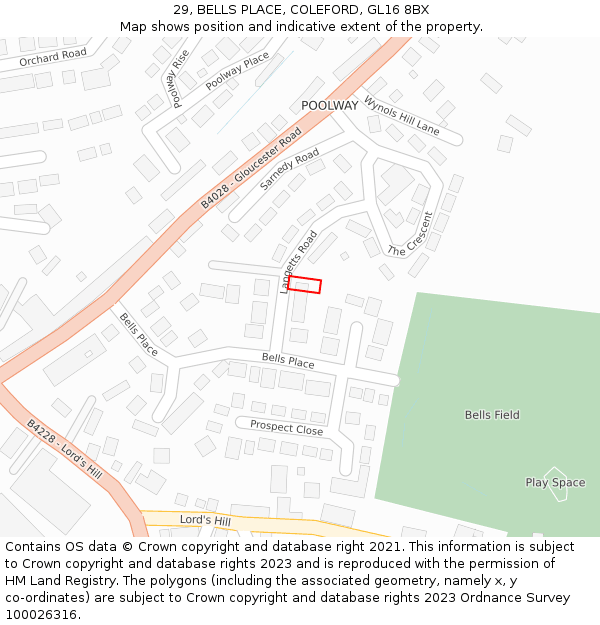 29, BELLS PLACE, COLEFORD, GL16 8BX: Location map and indicative extent of plot