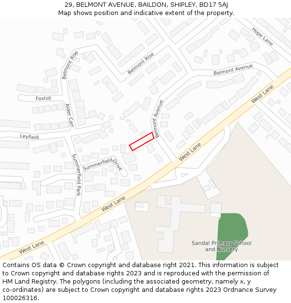 29, BELMONT AVENUE, BAILDON, SHIPLEY, BD17 5AJ: Location map and indicative extent of plot