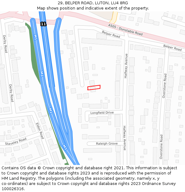 29, BELPER ROAD, LUTON, LU4 8RG: Location map and indicative extent of plot