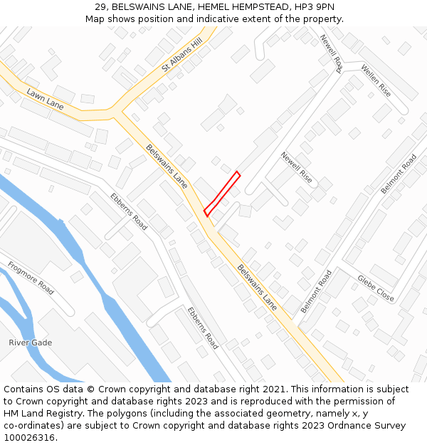 29, BELSWAINS LANE, HEMEL HEMPSTEAD, HP3 9PN: Location map and indicative extent of plot