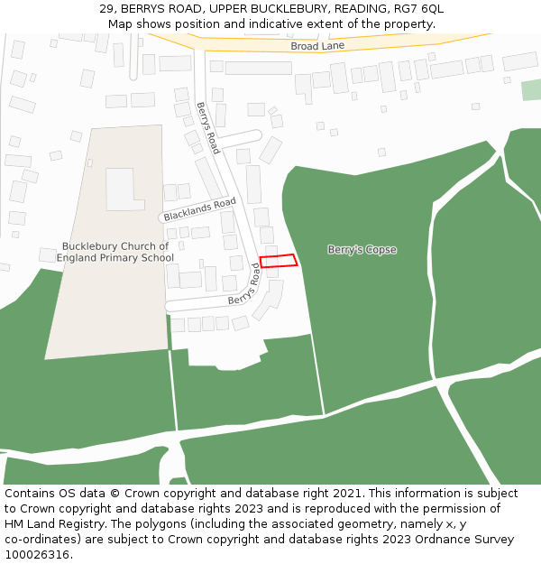 29, BERRYS ROAD, UPPER BUCKLEBURY, READING, RG7 6QL: Location map and indicative extent of plot