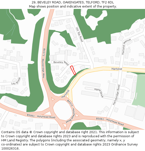 29, BEVELEY ROAD, OAKENGATES, TELFORD, TF2 6DL: Location map and indicative extent of plot