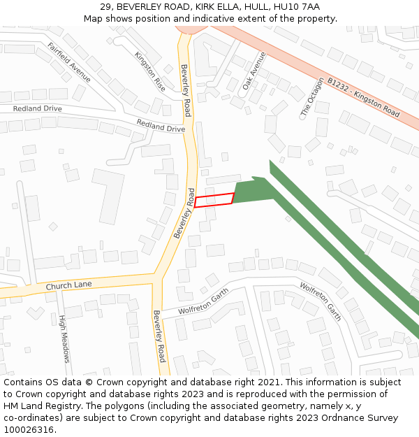 29, BEVERLEY ROAD, KIRK ELLA, HULL, HU10 7AA: Location map and indicative extent of plot