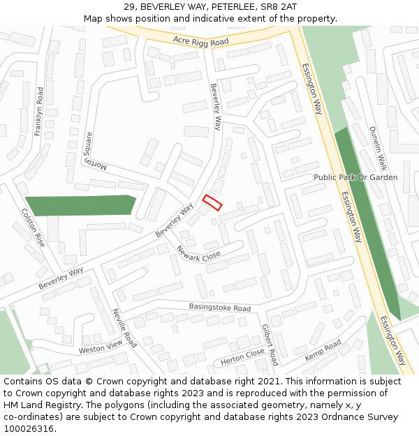 29, BEVERLEY WAY, PETERLEE, SR8 2AT: Location map and indicative extent of plot