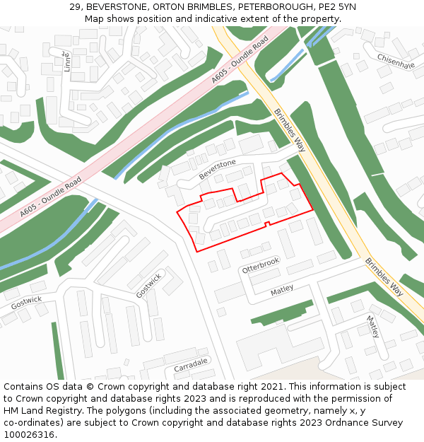 29, BEVERSTONE, ORTON BRIMBLES, PETERBOROUGH, PE2 5YN: Location map and indicative extent of plot