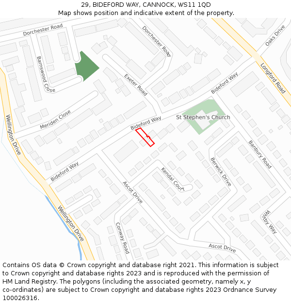 29, BIDEFORD WAY, CANNOCK, WS11 1QD: Location map and indicative extent of plot