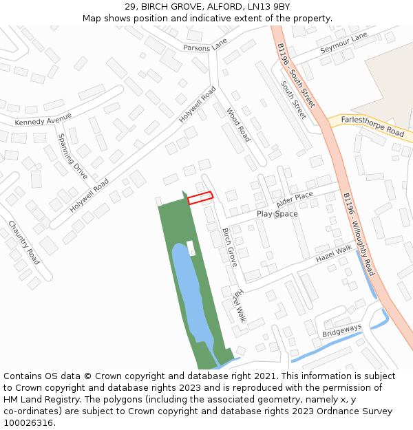 29, BIRCH GROVE, ALFORD, LN13 9BY: Location map and indicative extent of plot