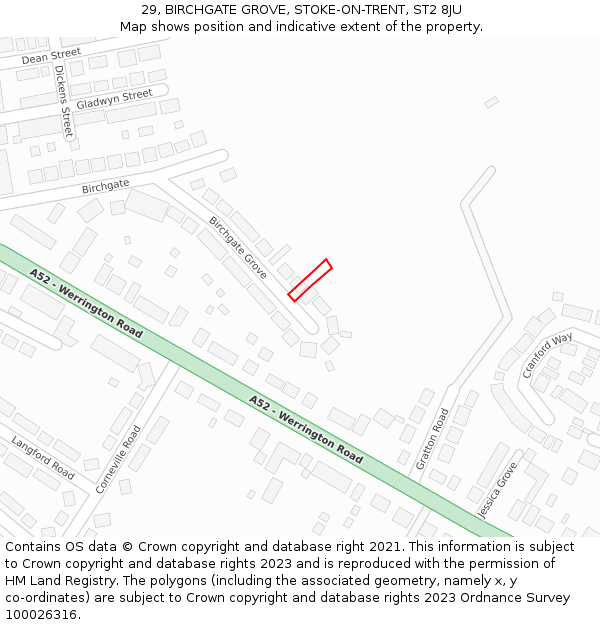 29, BIRCHGATE GROVE, STOKE-ON-TRENT, ST2 8JU: Location map and indicative extent of plot