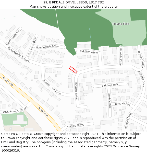 29, BIRKDALE DRIVE, LEEDS, LS17 7SZ: Location map and indicative extent of plot