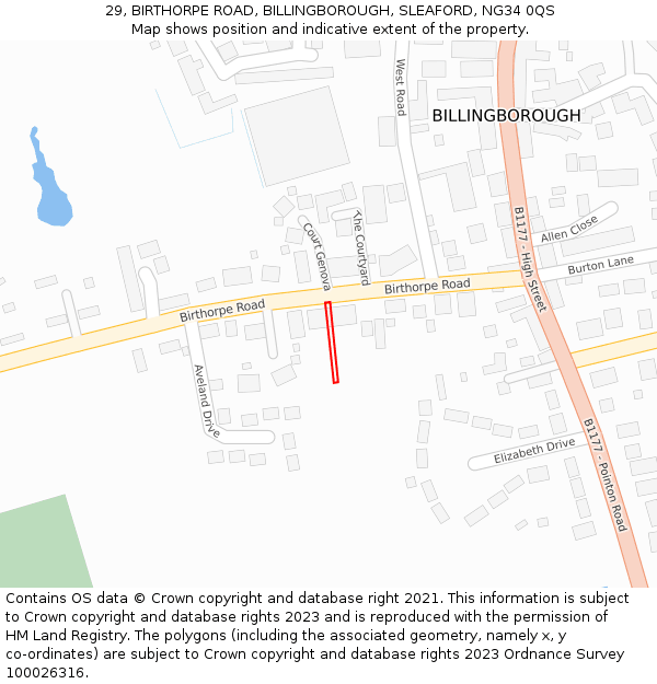 29, BIRTHORPE ROAD, BILLINGBOROUGH, SLEAFORD, NG34 0QS: Location map and indicative extent of plot