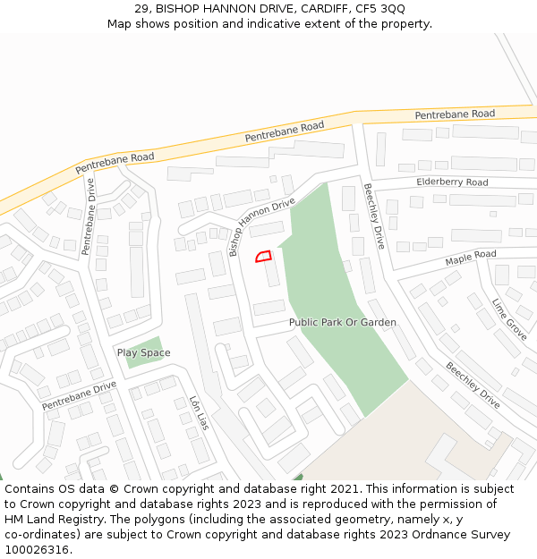 29, BISHOP HANNON DRIVE, CARDIFF, CF5 3QQ: Location map and indicative extent of plot