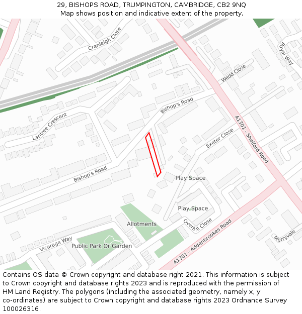 29, BISHOPS ROAD, TRUMPINGTON, CAMBRIDGE, CB2 9NQ: Location map and indicative extent of plot