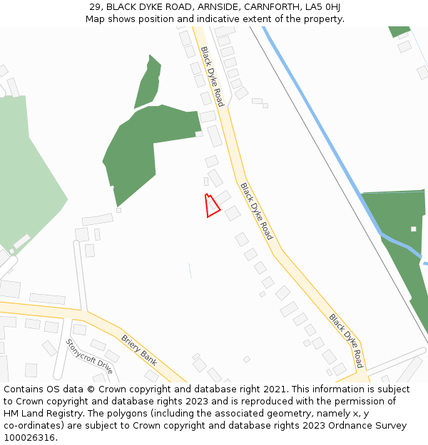 29, BLACK DYKE ROAD, ARNSIDE, CARNFORTH, LA5 0HJ: Location map and indicative extent of plot