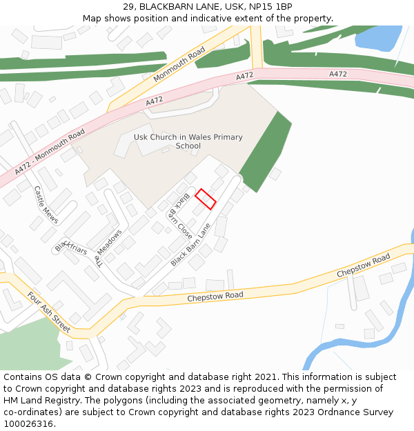 29, BLACKBARN LANE, USK, NP15 1BP: Location map and indicative extent of plot