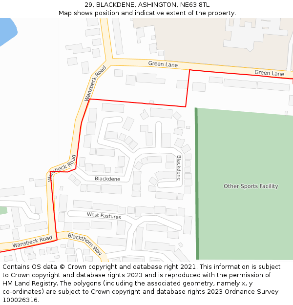 29, BLACKDENE, ASHINGTON, NE63 8TL: Location map and indicative extent of plot