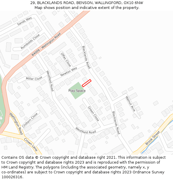 29, BLACKLANDS ROAD, BENSON, WALLINGFORD, OX10 6NW: Location map and indicative extent of plot