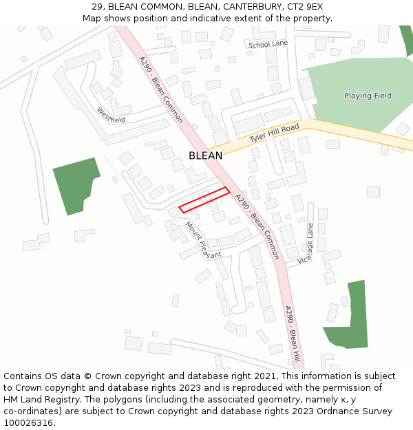 29, BLEAN COMMON, BLEAN, CANTERBURY, CT2 9EX: Location map and indicative extent of plot