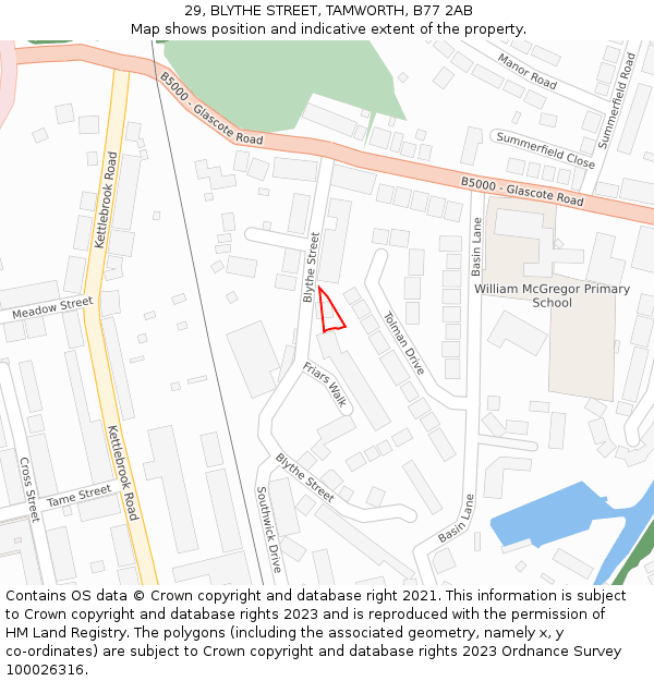 29, BLYTHE STREET, TAMWORTH, B77 2AB: Location map and indicative extent of plot