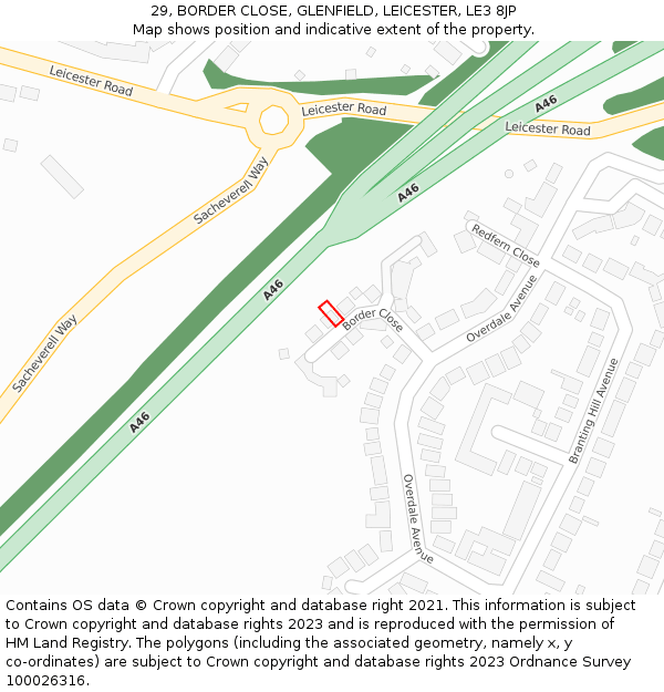 29, BORDER CLOSE, GLENFIELD, LEICESTER, LE3 8JP: Location map and indicative extent of plot