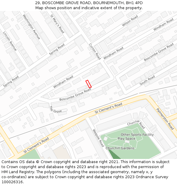 29, BOSCOMBE GROVE ROAD, BOURNEMOUTH, BH1 4PD: Location map and indicative extent of plot