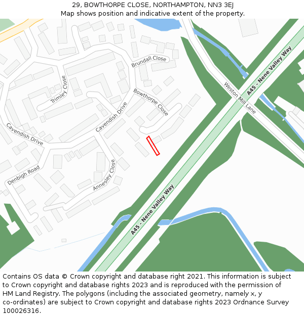 29, BOWTHORPE CLOSE, NORTHAMPTON, NN3 3EJ: Location map and indicative extent of plot