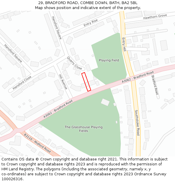 29, BRADFORD ROAD, COMBE DOWN, BATH, BA2 5BL: Location map and indicative extent of plot