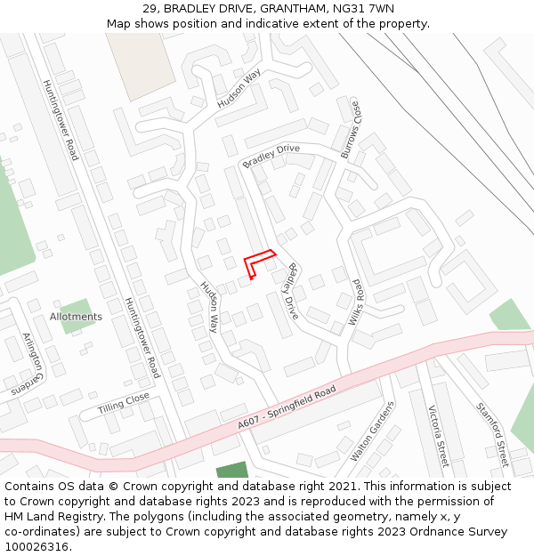 29, BRADLEY DRIVE, GRANTHAM, NG31 7WN: Location map and indicative extent of plot