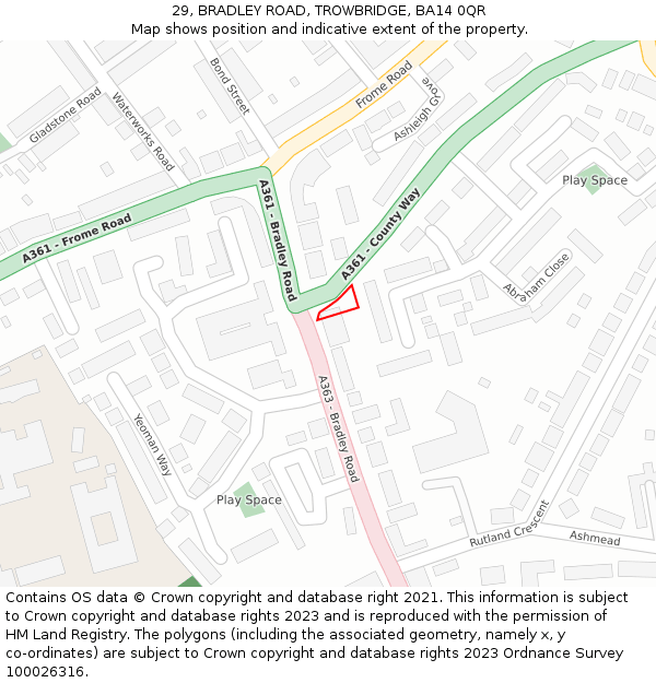 29, BRADLEY ROAD, TROWBRIDGE, BA14 0QR: Location map and indicative extent of plot