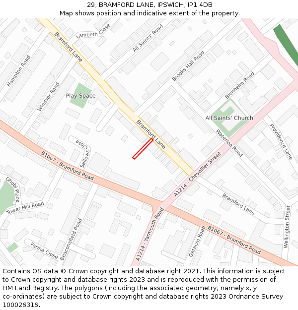 29, BRAMFORD LANE, IPSWICH, IP1 4DB: Location map and indicative extent of plot