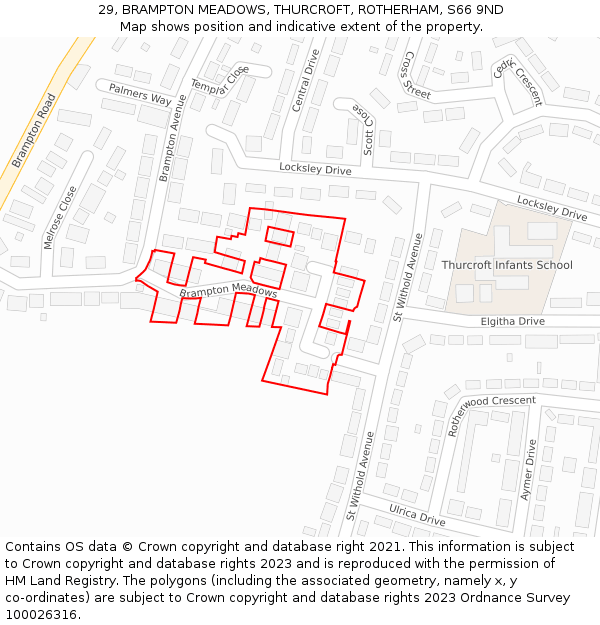 29, BRAMPTON MEADOWS, THURCROFT, ROTHERHAM, S66 9ND: Location map and indicative extent of plot