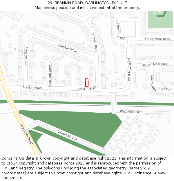 29, BRANKIN ROAD, DARLINGTON, DL1 4LE: Location map and indicative extent of plot