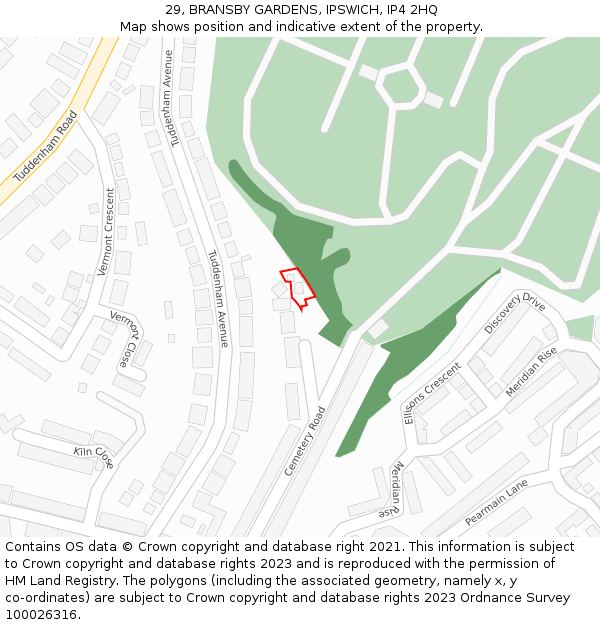 29, BRANSBY GARDENS, IPSWICH, IP4 2HQ: Location map and indicative extent of plot