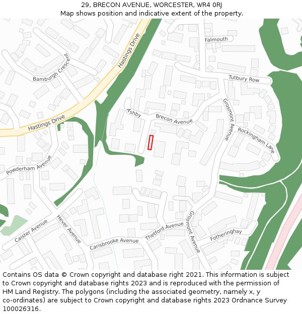 29, BRECON AVENUE, WORCESTER, WR4 0RJ: Location map and indicative extent of plot