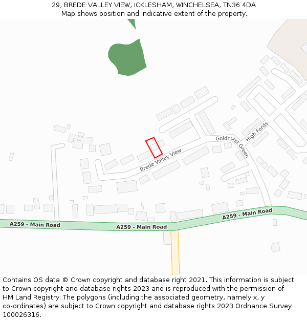 29, BREDE VALLEY VIEW, ICKLESHAM, WINCHELSEA, TN36 4DA: Location map and indicative extent of plot